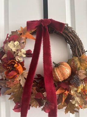 HandCrafted 18” Harvest Fall Wreath Autumn Embellishments Burgundy Final Sale